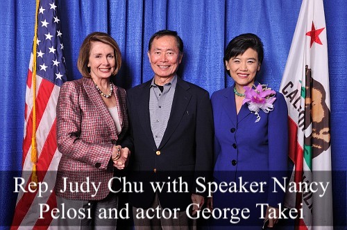 Judy with Nancy Pelosi and George Takei